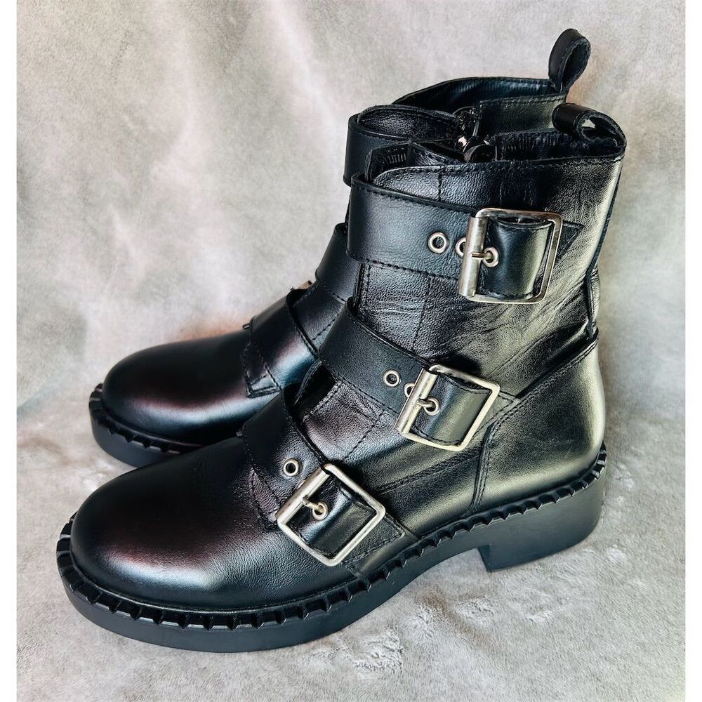 Steve Madden Arlette Aaron Women's Black Biker Ankle Combat Boots Size 8.5